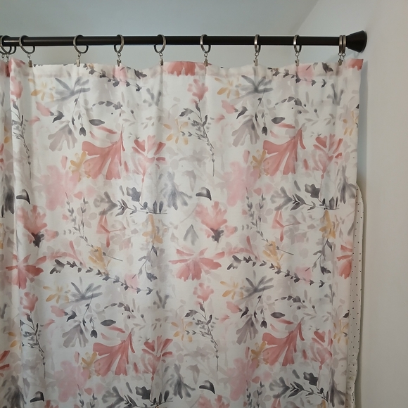 Floral Shower Curtain with Pink and Gray Accents - Picture 1 of 3